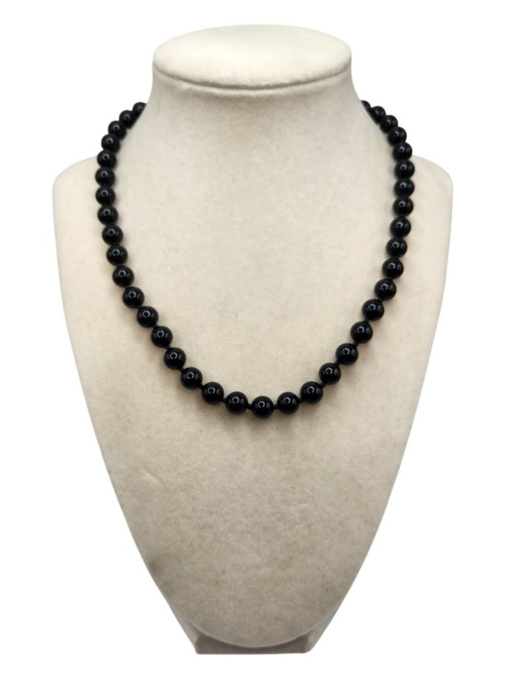 Black Glass Beads - Knotted 16" Necklace With GF Clasp